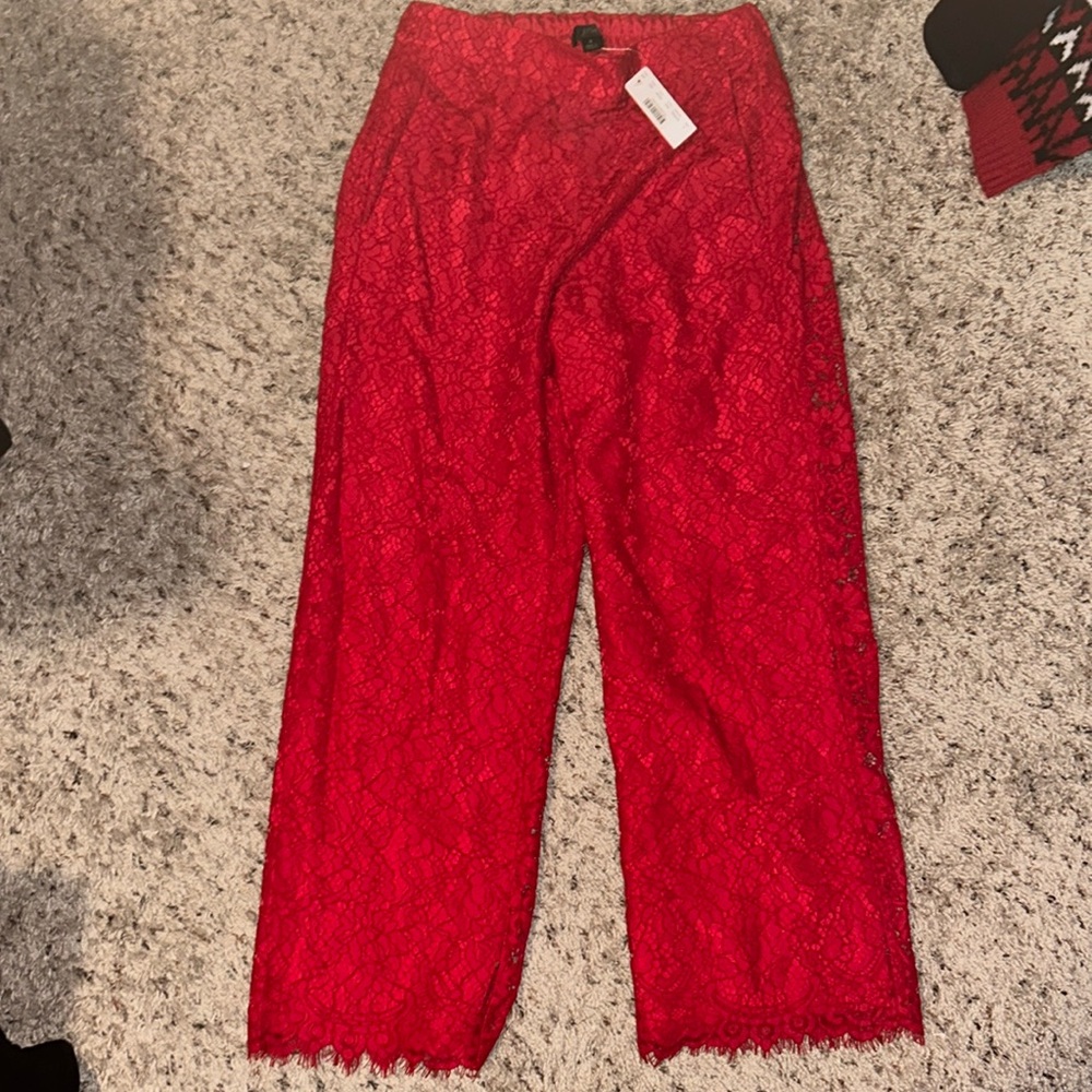 J Crew Red Lace Pants NWT